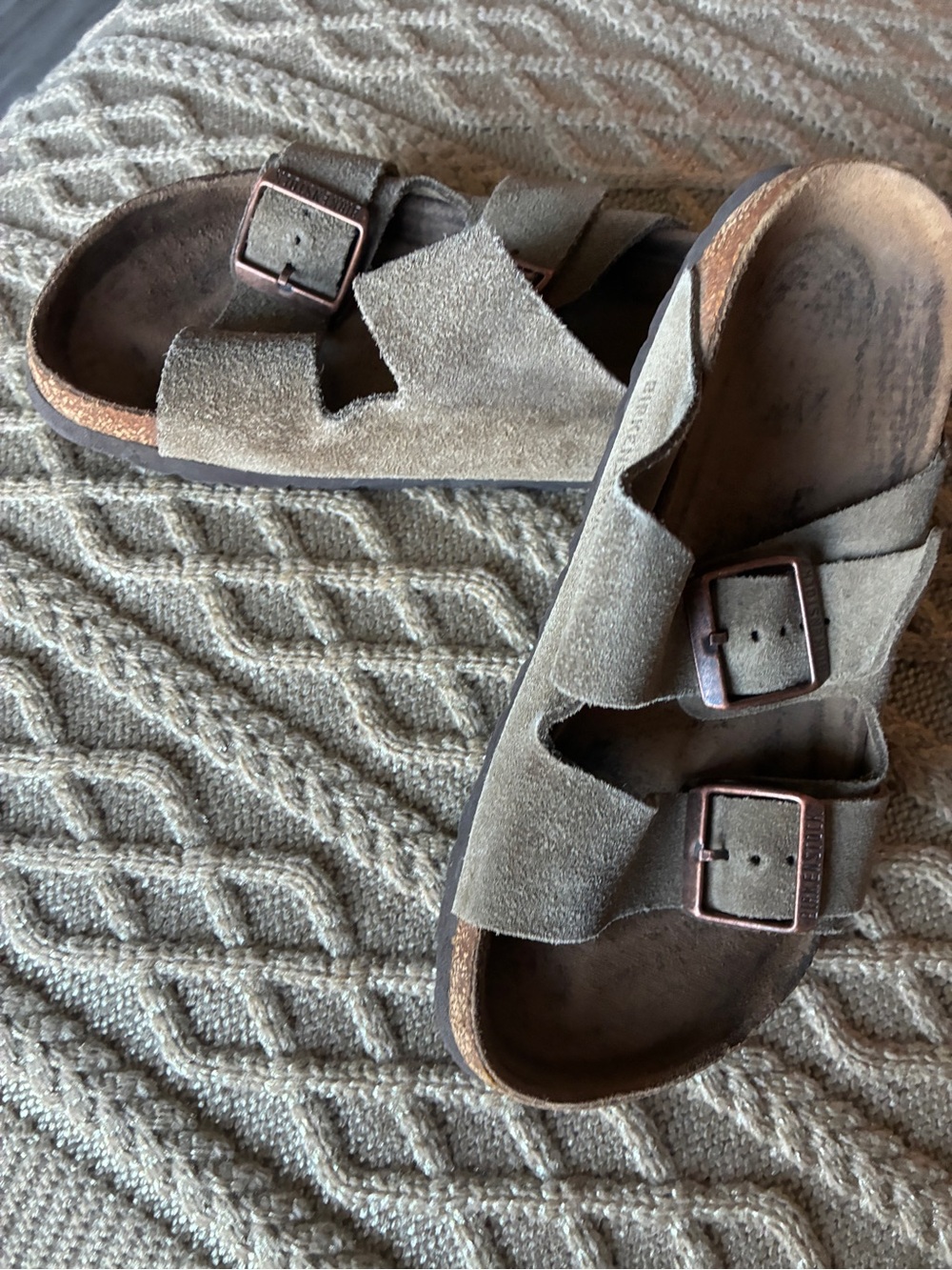 Birkenstock Suede Arizona Sandal in beige.